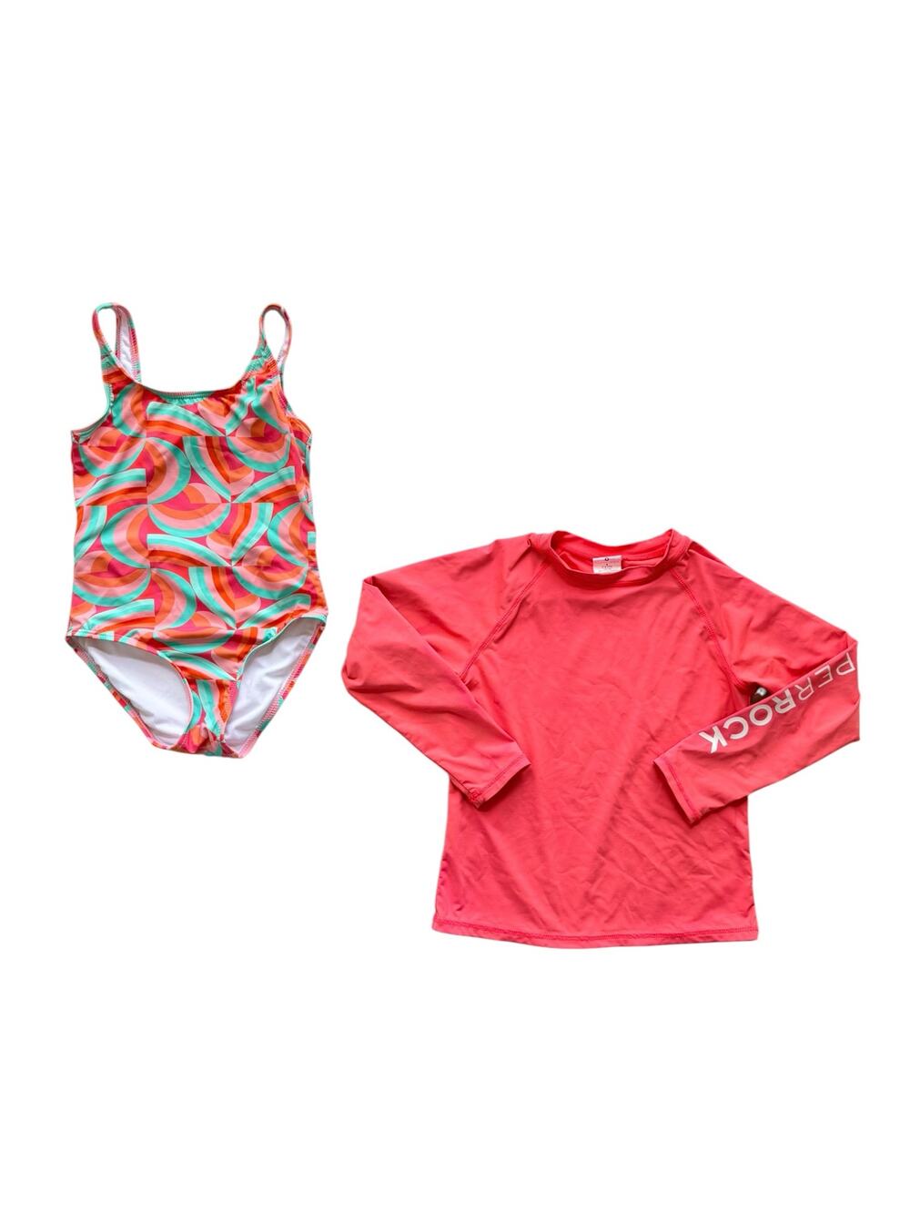 Snapper Rock One Piece Swimsuit + Long Sleeve Rash Guard Top Size 7/8